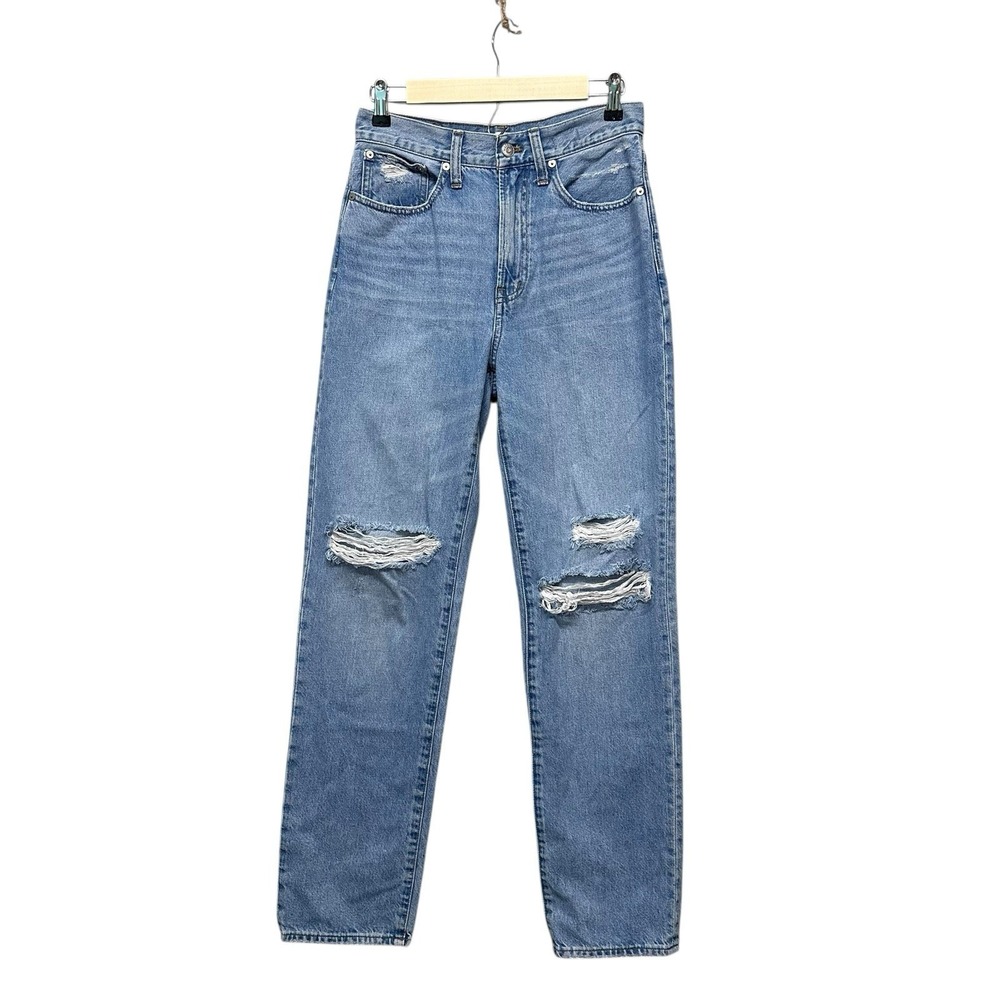 Madewell The Perfect Vintage Straight Jean Ripped High Rise Denim Womens Sz 26 T